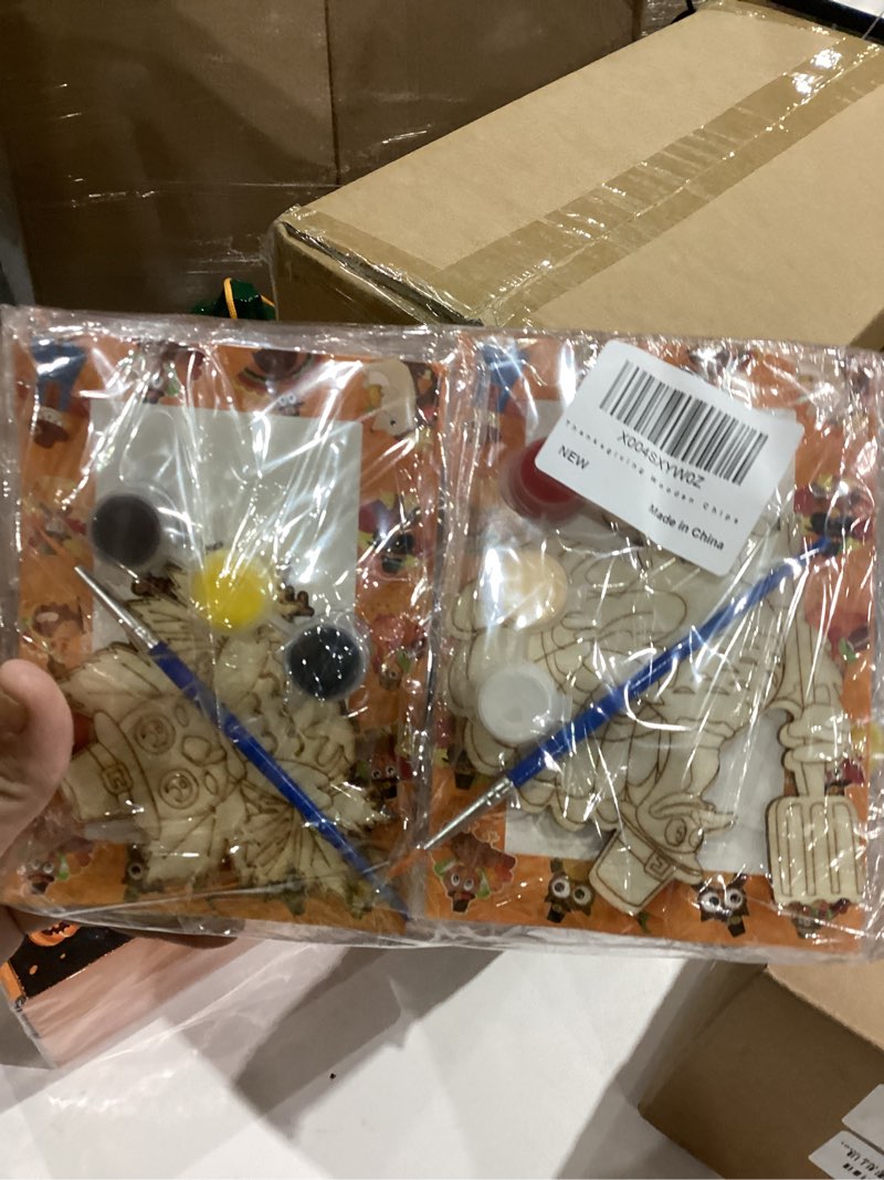 Condition photo showing New/Like New for 12 Pack Fall Thanksgiving Wooden Painting Craft Kits for Thanksgiving Party DIY Coloring Wooden Turkey Scarecrow Pumpkin Harvesting Art Activities Fall Gift Goodie Bag Stuffers Prize