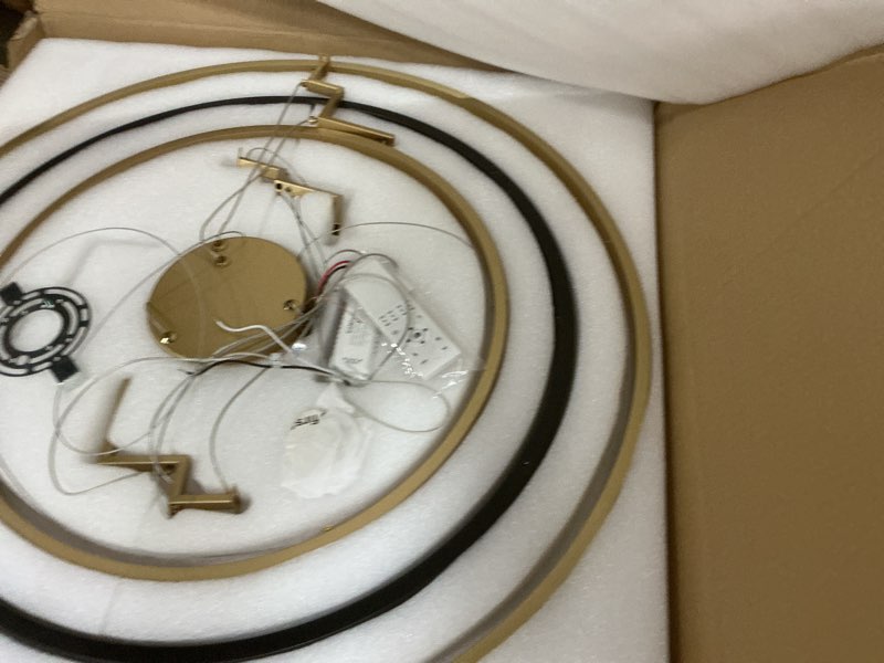 Condition photo showing Good Condition for 3 ring led chandelier black gold round chandeliers light fixture 31in dimmable modern circular chandeliers brass gold chandelier light for foyer dining room bedroom office living room entryway black vintage gold round 31 inches