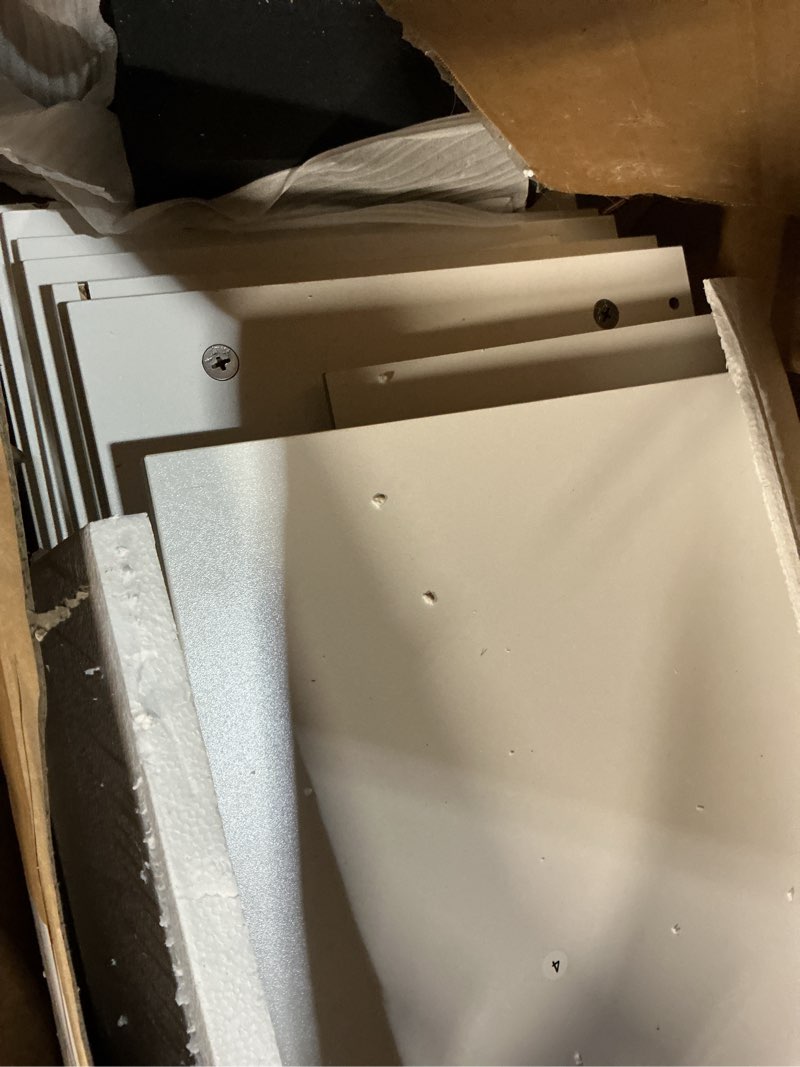 Condition photo showing As Is for Fluted Nightstands Set of 2, Modern Bedside Table with Drawer and Storage Shelf, Wood End Table Mid Century Night Stands for Bedroom Living Room Sofa Couch Office (White+Oak) White & Oak