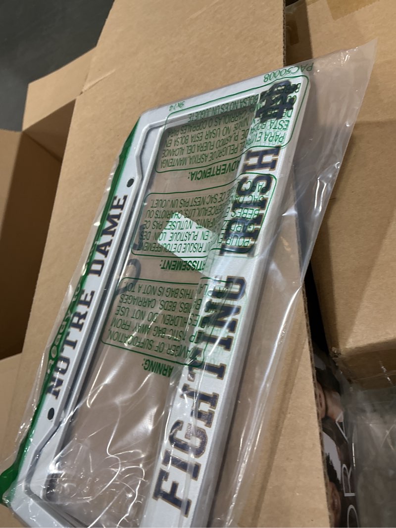 Condition photo showing Good Condition for 2 packs for notre dame fighting irish license plate frames,2 holes silver license plate holder for nd,universal aluminum tag frame for license plate for front and rear car tags skyblue