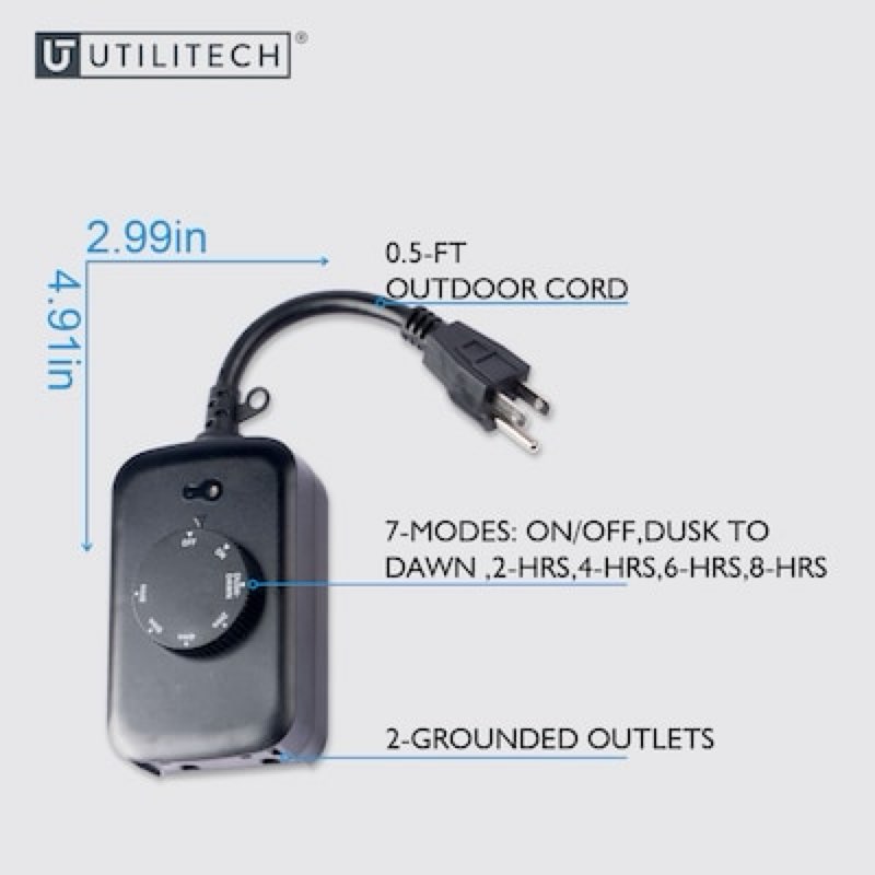 utilitech 15 -amps 125-volt indoor or outdoor 2 -outlet countdown analog lighting timer