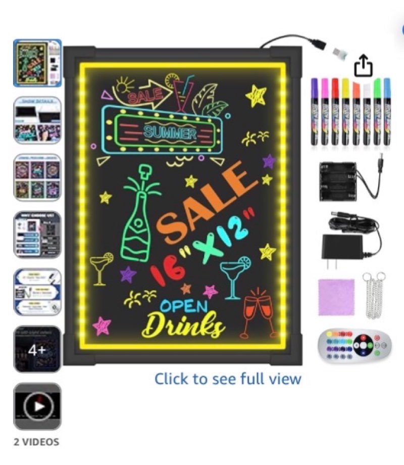 Hosim LED Message Writing Board, 16"X 12" Illuminated Erasable Neon Effect Restaurant Menu Sign with 8 Colors Markers, 7 Colors Flashing Mode DIY Message Chalkboard for Kitchen Wedding Promotions