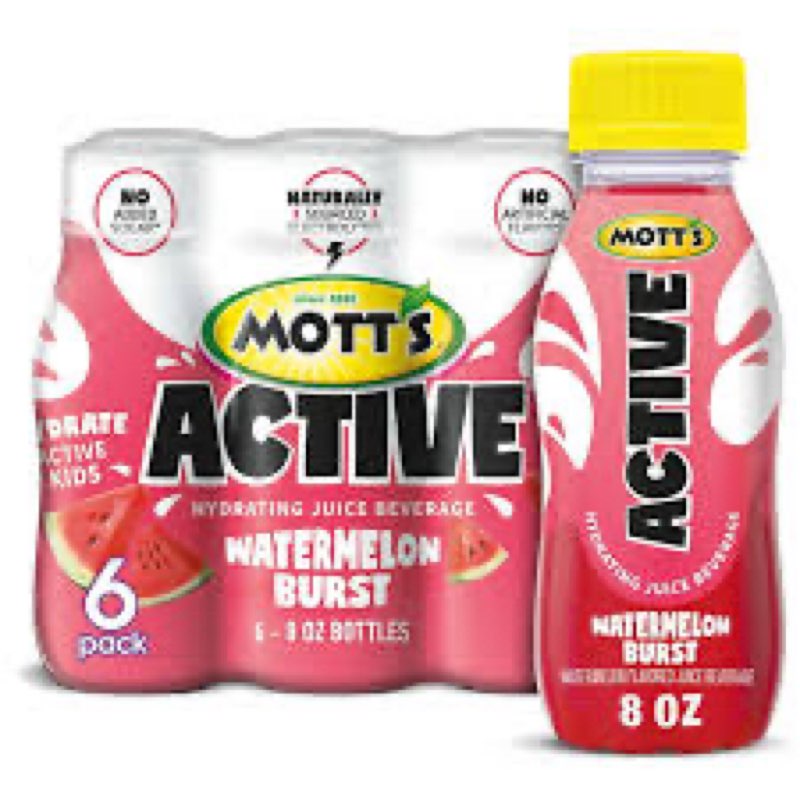 (02/2026) mott's active watermelon burst hydrating juice beverage, 8 fl oz(4pack )