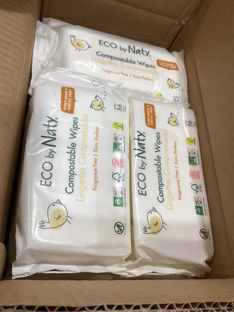Condition photo showing Good Condition for eco by naty baby wipes unscented - 100% compostable and plant-based wipes, good for babies and newborn sensitive skin (672 count - 12 packs of 56)