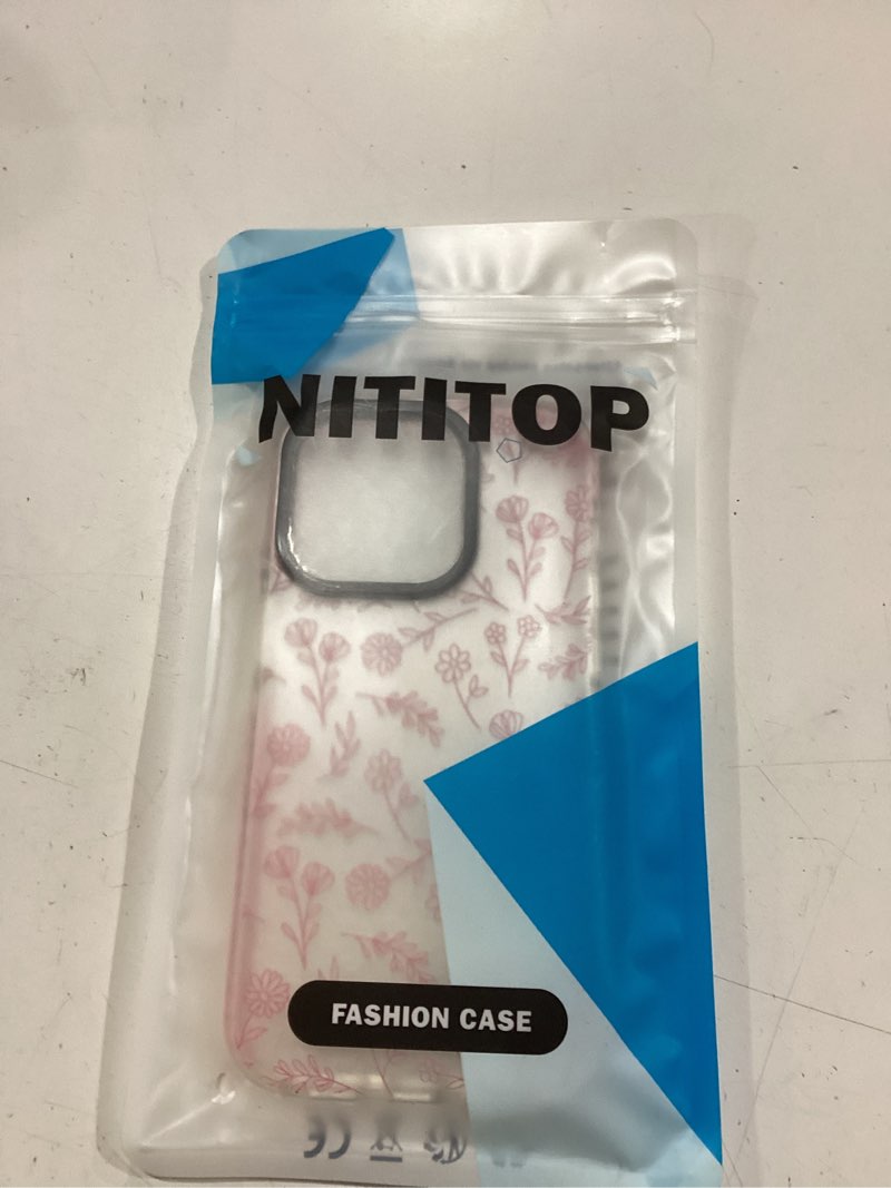 Condition photo showing New/Like New for NITITOP Compatible with iPhone 14 Pro Case Cute Clear Pink Durable Flower Floral Leave for Girls Women Soft TPU Transparent Colourful Frame Full Camera Lens Shockproof Protective Cover - Pink Pink iPhone 14 Pro