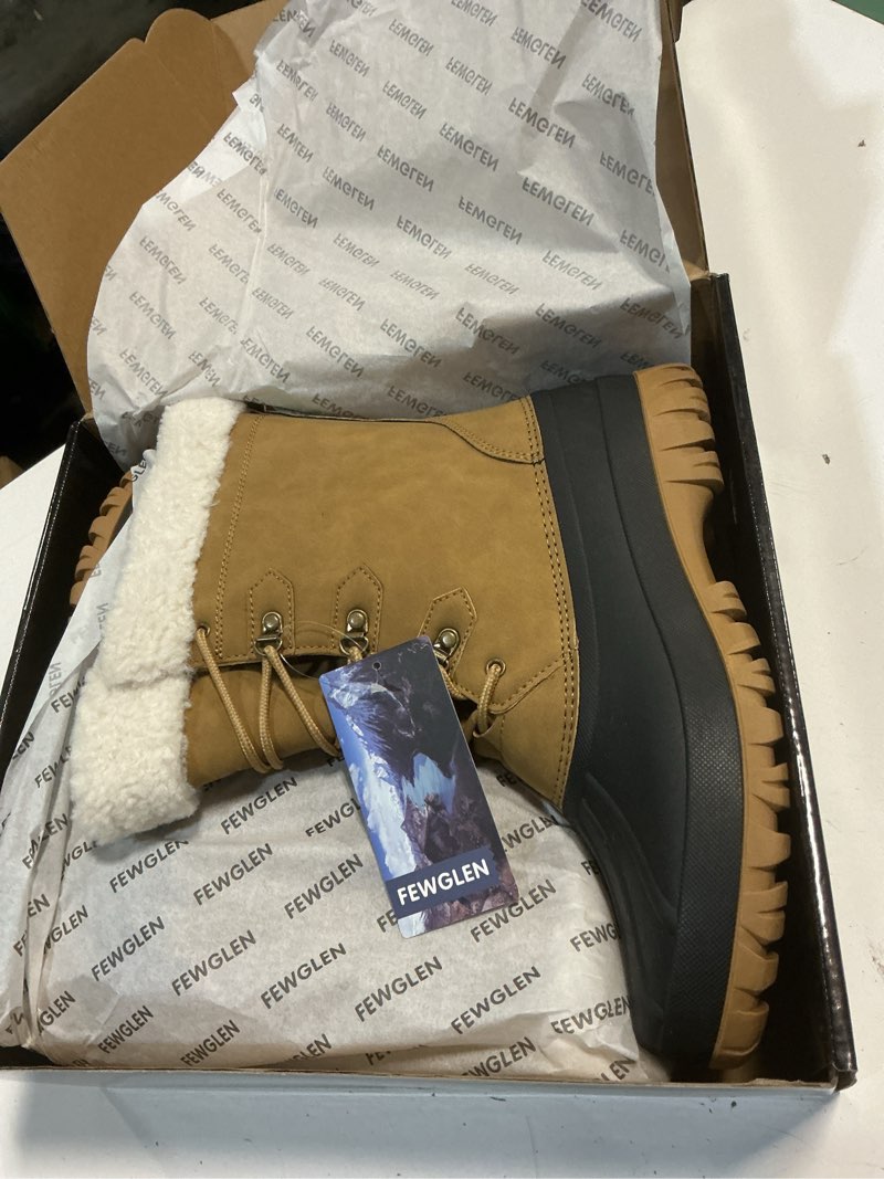 Condition photo showing New/Like New for women's waterproof winter snow boots lightweight insulated duck boots warm cold weather boots fur lined mid-calf boots brown size 11