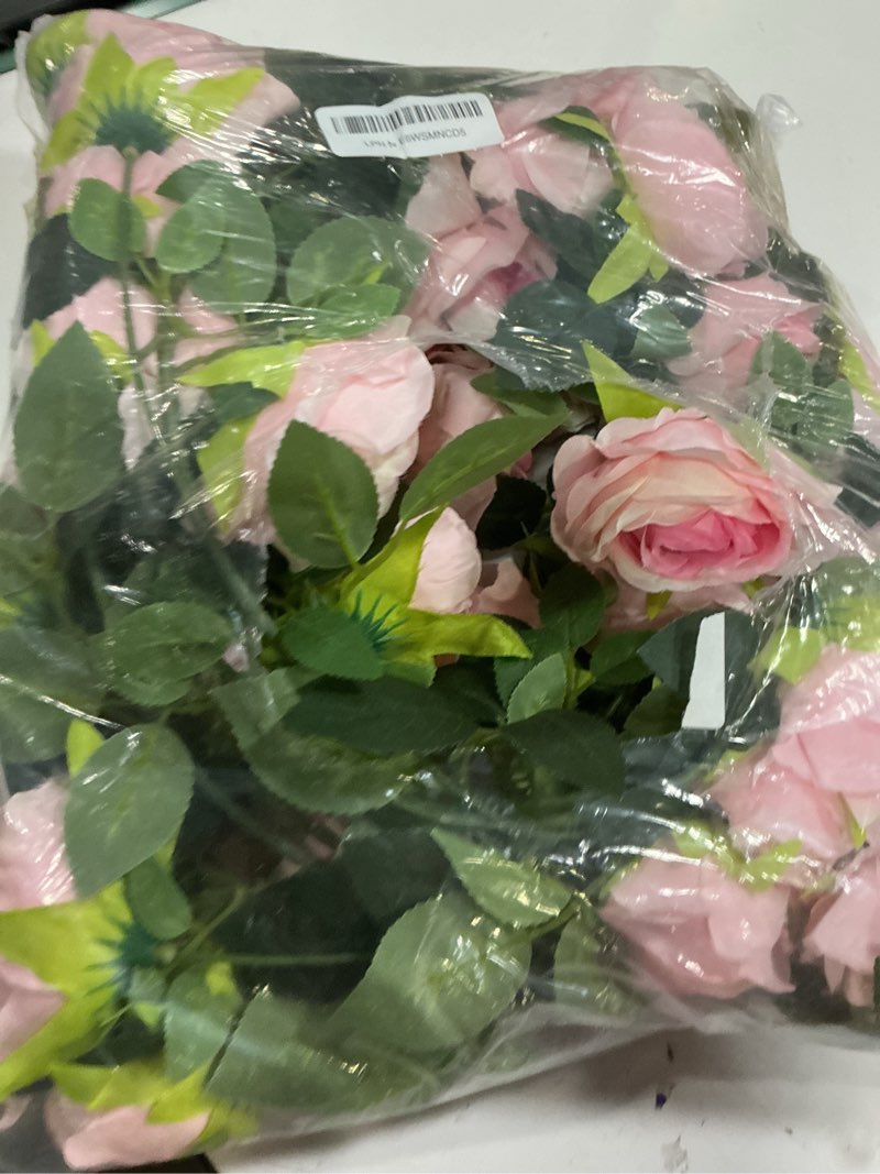 Condition photo showing Good Condition for 2pcs(13ft) artificial flower garland, hanging fake pink roses vines with 21 large size silk flowers(dia 4 inch), for indoor outdoor party home wedding birthday bedroom home wall decor