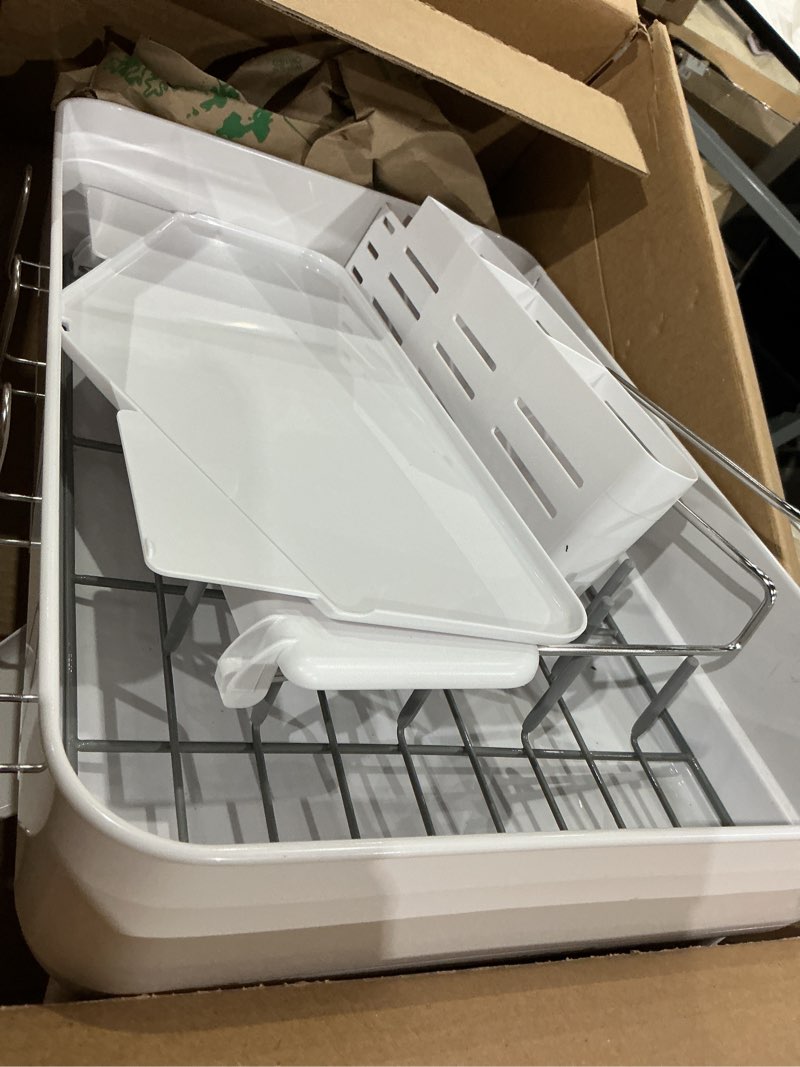 simplehuman large capacity dish drying rack with stainless steel frame, 360º easy drain swivel spout, utensil & wine glass holder, anti-residue coating, moisture control surface, white