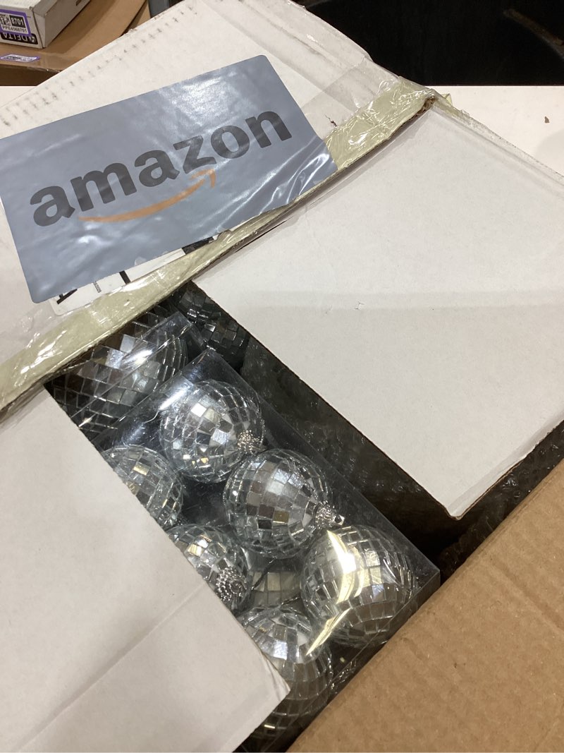 Condition photo showing Good Condition for The Dreidel Company Mirror Disco Ball 36-Pack Variety of Sizes, Silver Hanging Ball with Attached String for Ring, Reflects Light, Fun Party Home Bands Decorations