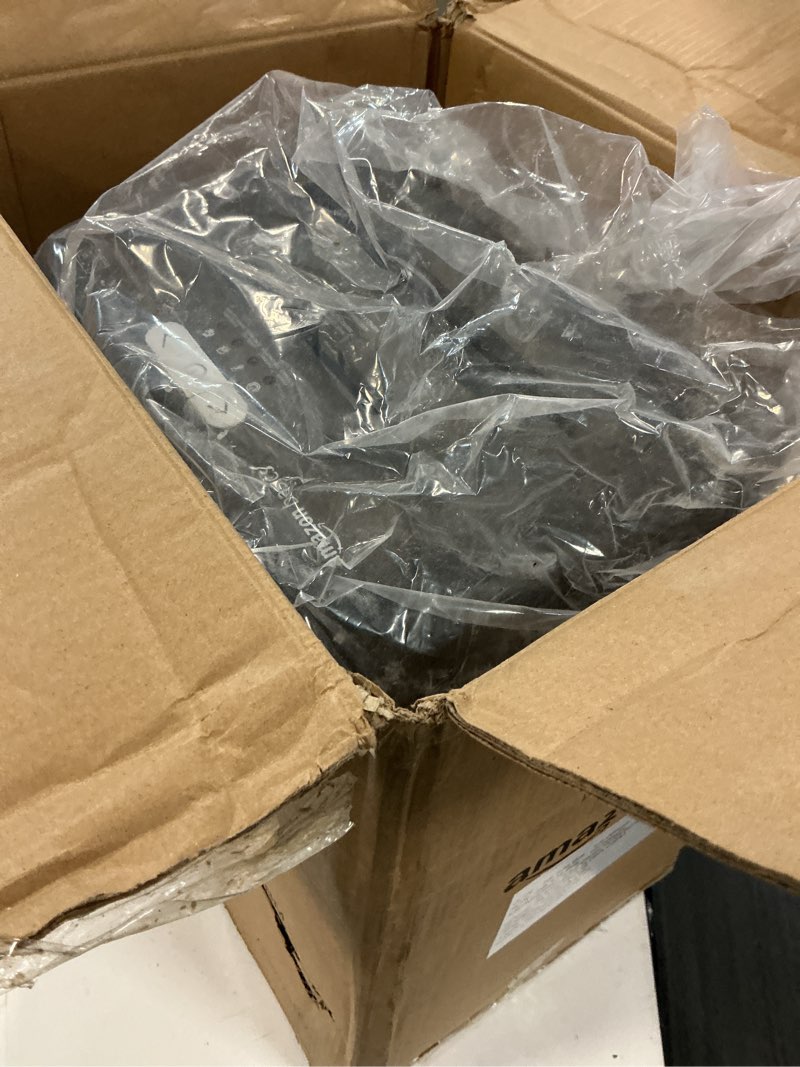 Condition photo showing As Is for amazon basics 18 sheet cross cut paper, cd, and credit card shredder with 6 gallon bin, 30 minutes continuous run time, black 18 sheet black