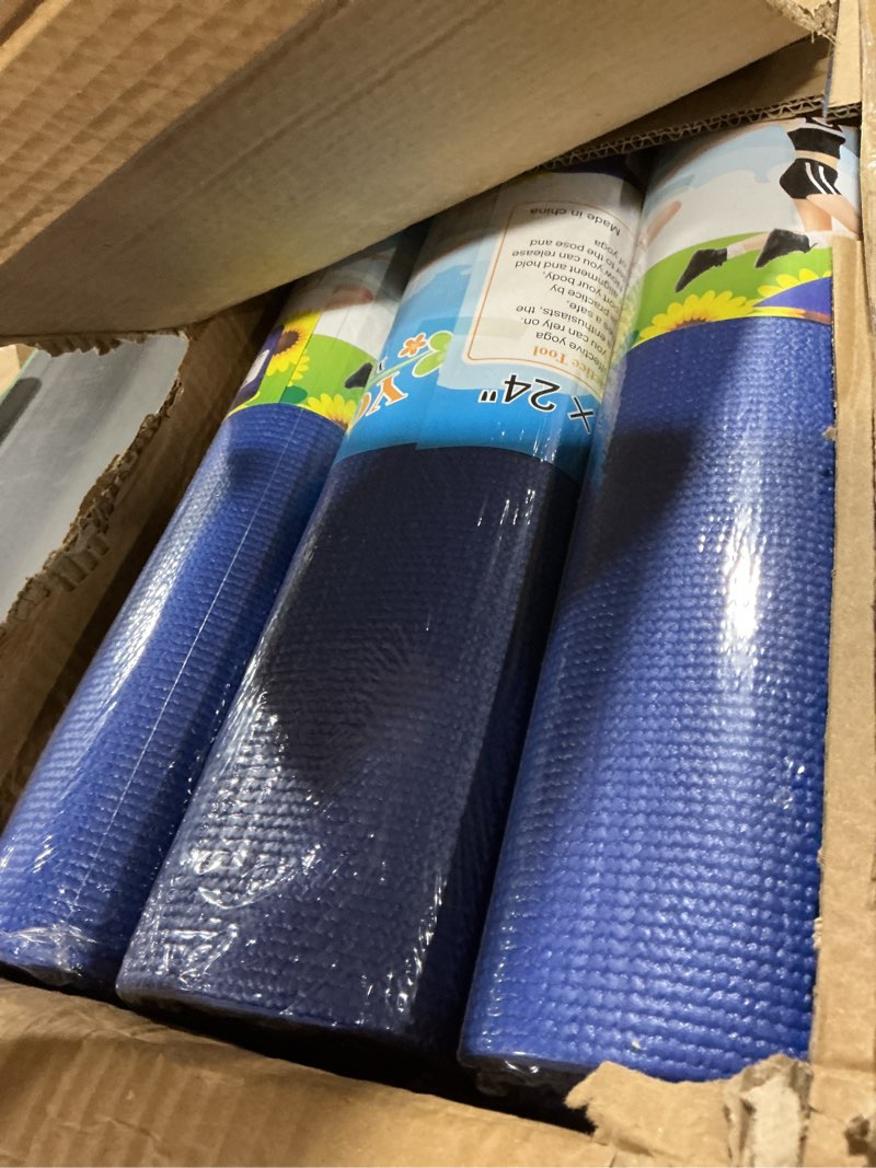 Condition photo showing Good Condition for Funtery 24 Pcs 3 mm Thick Yoga Mat Bulk, 68.11" x 24.02" Exercise Workout Mat Non Slip Fitness Yoga Pad for Women Kids Gym Home Pilates, Reliable Sturdy Material and Easy to Clean Blue