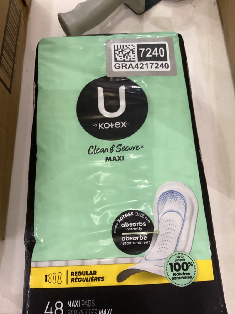 Condition photo showing New/Like New for U by Kotex Clean & Secure Maxi Pads, Regular Absorbency, 192 Count (1 Packs of 48) (Packaging May Vary)