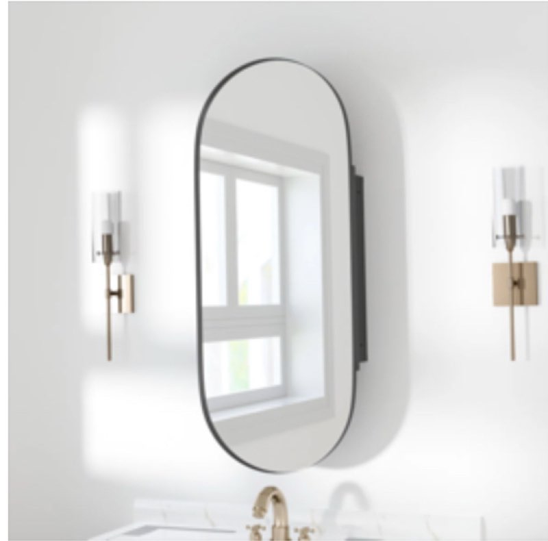Oval Framed Recessed Wall-mounted Medicine Cabinet with Mirror with Shelves