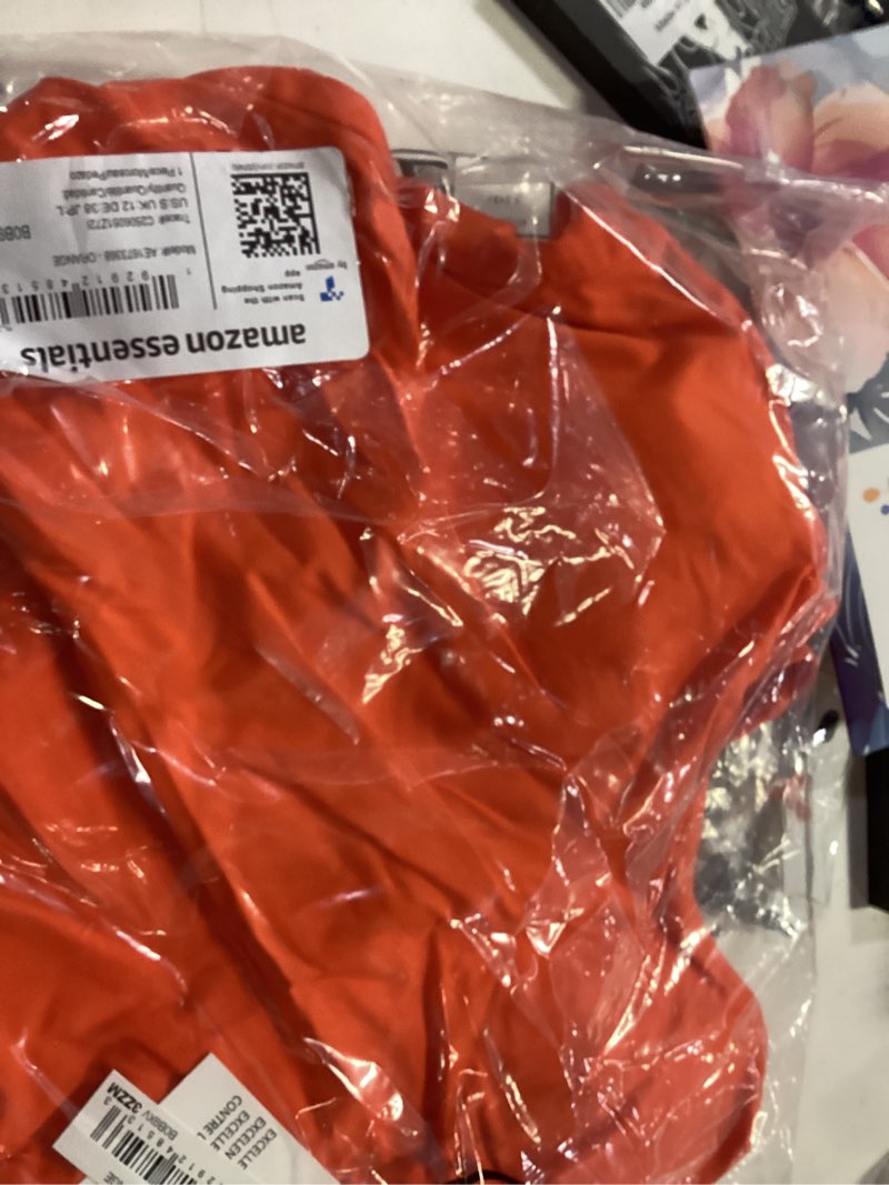 Condition photo showing New/Like New for Amazon Essentials Women's One-Piece Coverage Swimsuit (Available in Plus Size) Small Orange