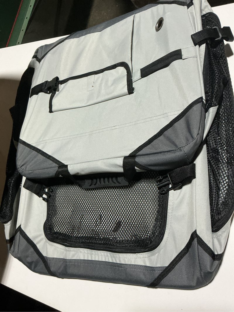 Condition photo showing As Is for Lesure Collapsible Dog Crate - Portable Travel Kennel for Small Dog, 4-Door Pet Crate with Mesh Windows, Indoor & Outdoor, Light Gray 26.0"L x 18.0"W x 18.0"H Light Grey