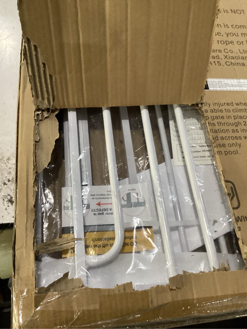 Condition photo showing New/Like New for extra wide baby gate with door 53.4-62 inch pressure mounted, auto close child baby gates for doorways no drill, walk through dog gate indoor for the house, white