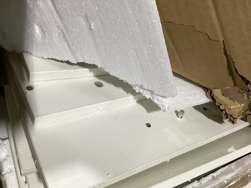 Condition photo showing Good Condition for Shoe Storage Cabinet for Entryway, Shoe Cabinet with Flip Drawer & Adjustable Shelf, Freestanding Narrow Shoe Rack, Wooden Shoe Organizer for Hallway, Foyer, White Modern