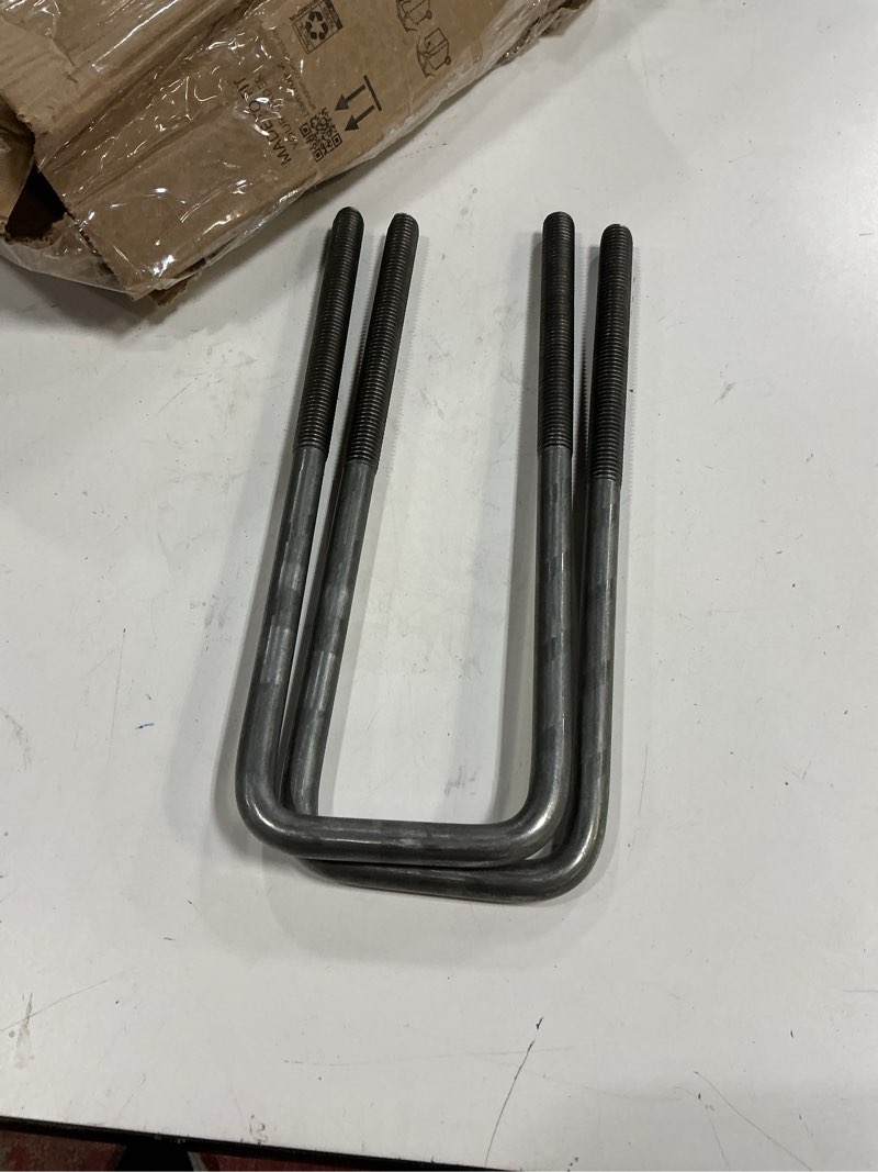 Condition photo showing As Is for Buyers Products UB623512 12 Inch Square Bend U?Bolt Kit with Tie Bars, 4 Complete Kits, 5/8 Inch Bolts, Durable Strength, Grade 5 Equivalent Hardware for Securing Truck Boxes to Chassis Frames (missing parts)