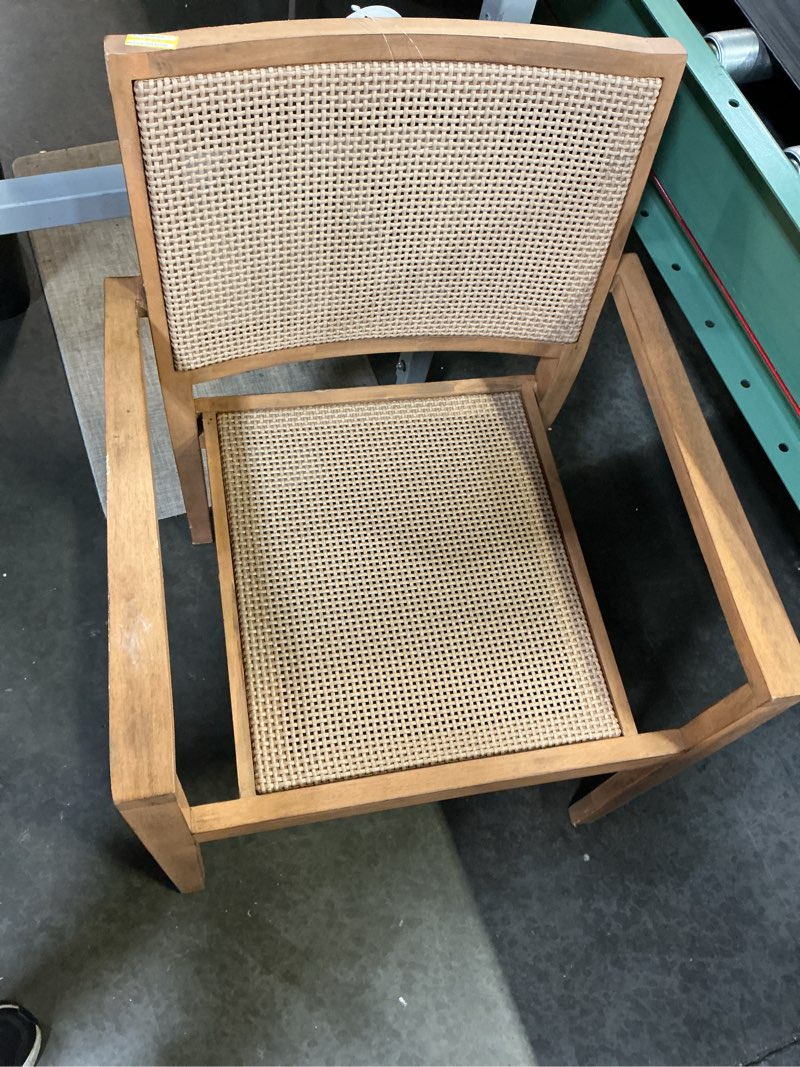 Condition photo showing As Is for wood caning stackable patio chair brown - threshold™ designed with studio mcgee