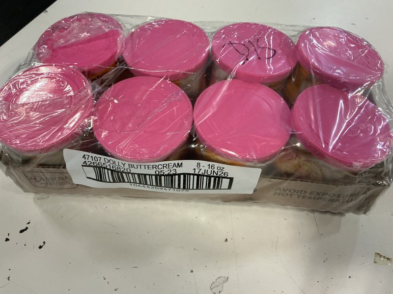 Condition photo showing New/Like New for bb/17/jun26)duncan hines dolly parton's favorite creamy buttercream flavored cake frosting, 16 oz. (pack of 8)