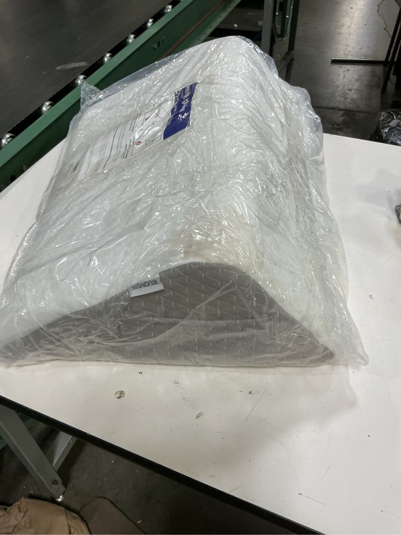 Condition photo showing As Is for knee pillow for back sleeping, 8” knee wedge pillow to elevate knee, leg pillow for back pain relief, triangle pillow, leg elevation pillows for after surgery, blood circulation, white/grey