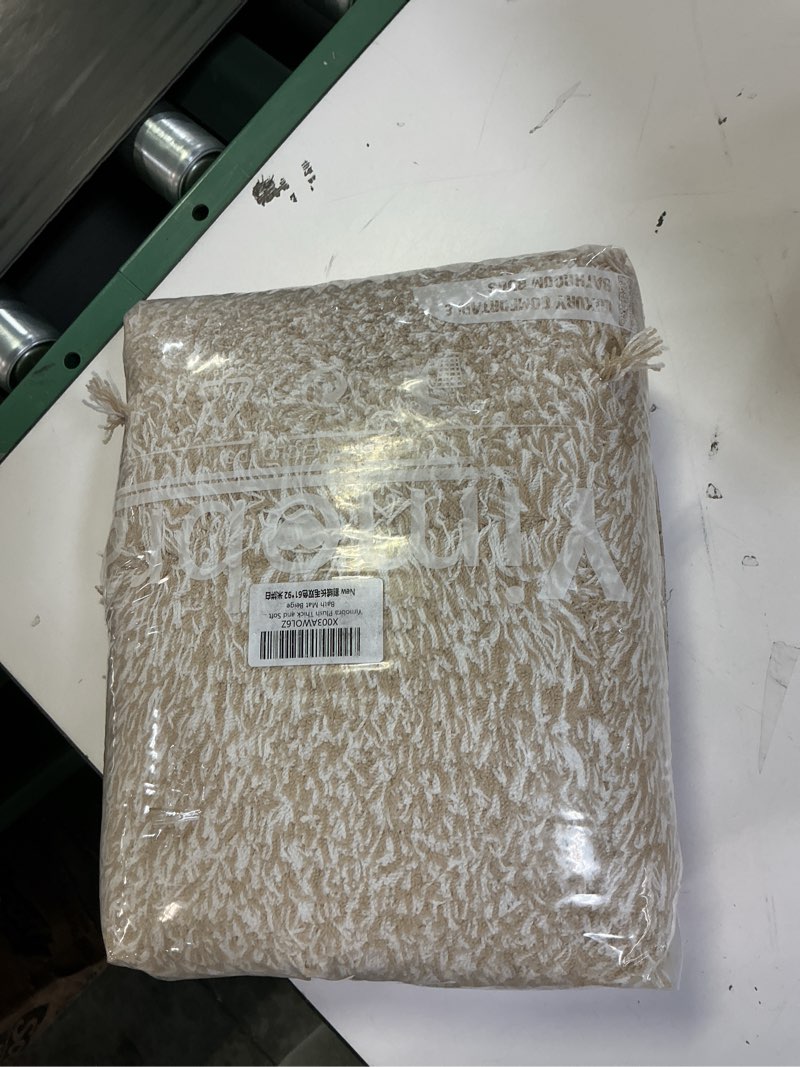Condition photo showing New/Like New for Yimobra Bathroom Rugs Non Slip Washable 36x24, Ultra Soft and Water Absorbent Bath Mats, Plush Fluffy Shower Mat Outside, Luxury Microfiber Thick Matts for Bathroom Floor/Tub, Light Beige and White Light Beige and White 36" x 24"