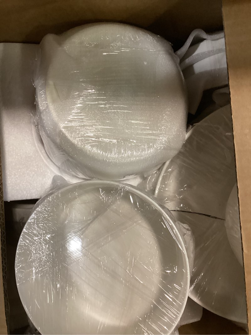 Condition photo showing As Is for MALACASA 24 Pieces Porcelain Dinnerware Set, Modern White Dish Set for 8, Premium Serving Plates and Bowls Sets, Chip and Scratch Resistant Dishware Sets Kitchen Dishes Dining Ware Set, Series LEAH Ivory White 24 Piece (Service for 8)