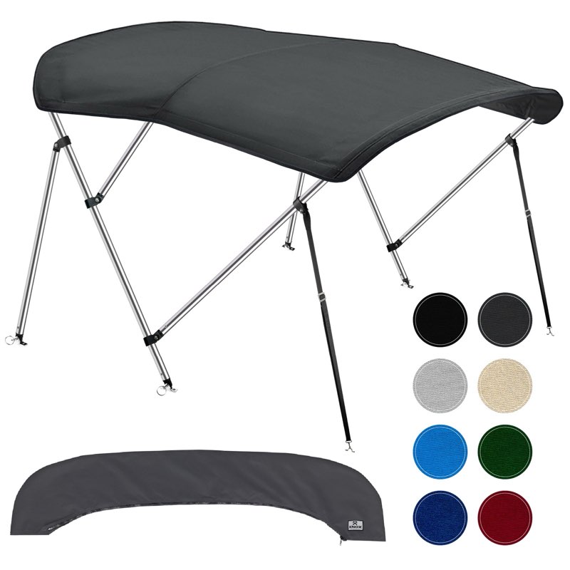 3-4 bow bimini top boat cover w/ rear support poles, marine grade 900d canvas