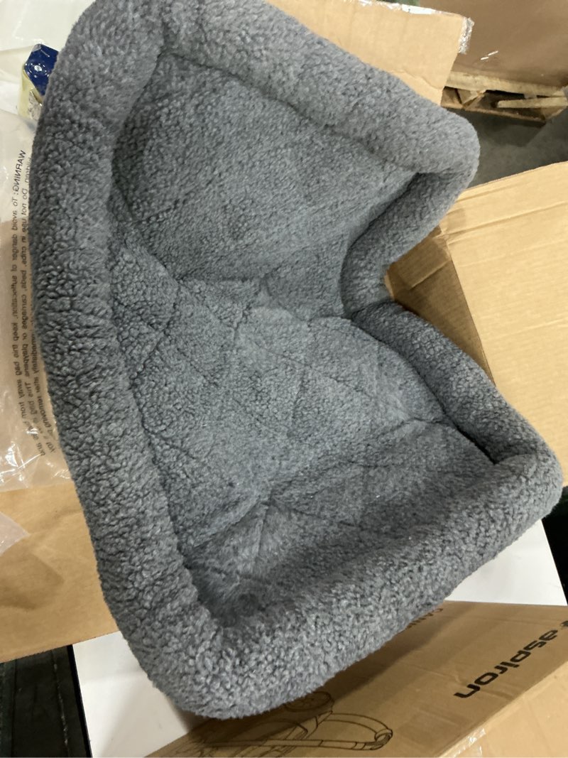Condition photo showing New/Like New for furhaven dog bed for medium/small dogs & indoor cats, 100% washable, sized to fit crates - sherpa fleece bolster crate pad - gray, medium medium gray