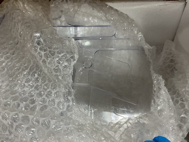 Condition photo showing Good Condition for 4-Tiered Recycled Acrylic Literature Floor Stand, 4"/8.5"w, 8/16 Pockets – Clear 
