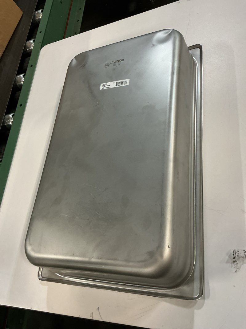 Condition photo showing As Is for Winco Anti-Jamming Steam Pan, Full-Size x 4-Inch,Stainless Steel,Medium 4" Deep Steam Pan, Full-Size