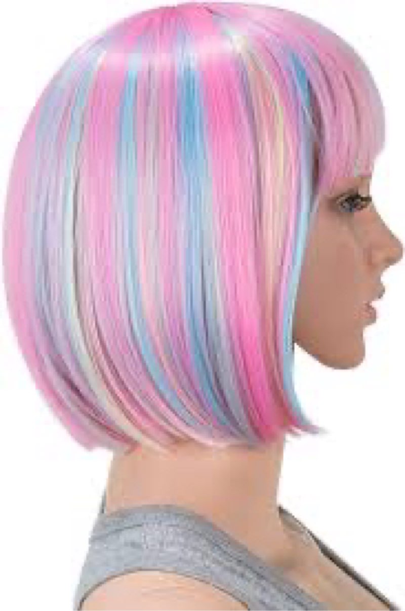 Miss U Hair Pastel Pink Blue Ombre Wig for Women Short Straight Bob Wig with Bangs and HairClips for