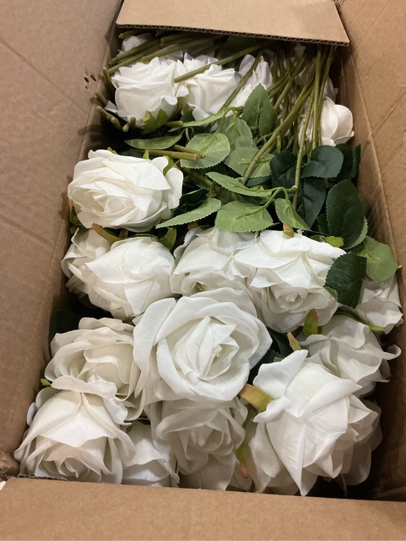 Condition photo showing New/Like New for 60 pcs artificial roses bulk velvet silk white roses white roses for wedding centerpieces bridal bouquet mohter's day valentine's day home decor (60, white) white 60