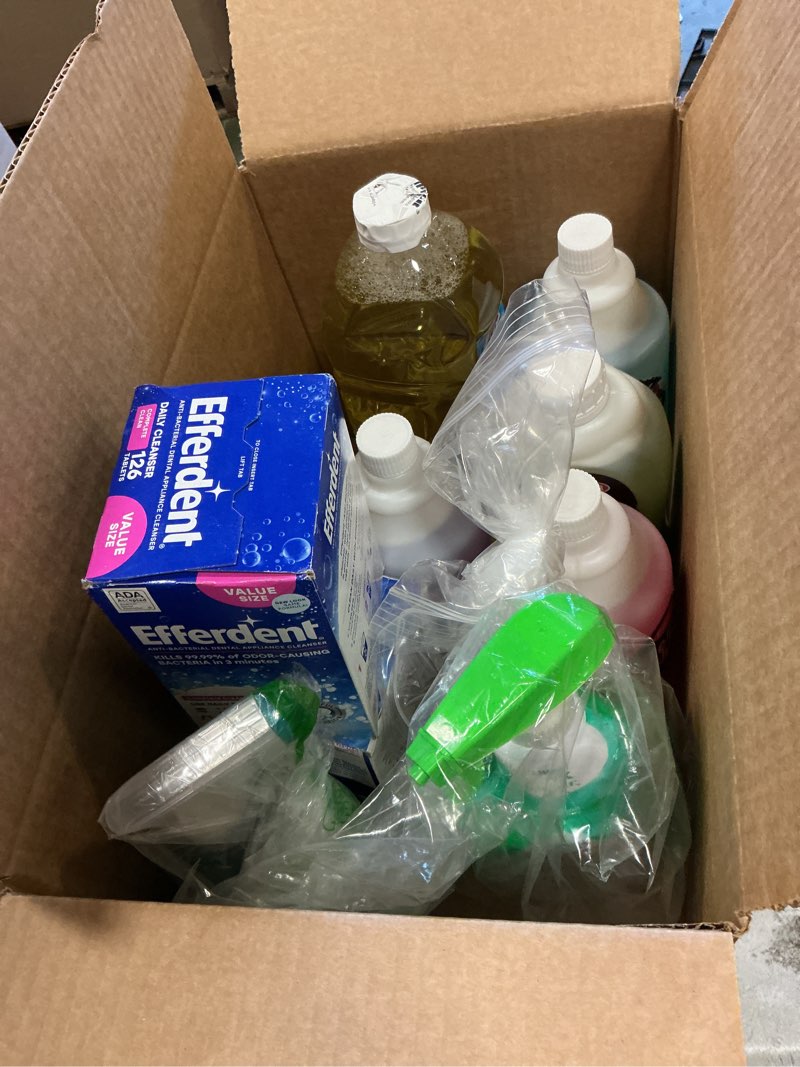 assortment for cleaning… ( may include soaps, paper towels, disinfectant and other) various marks and size…