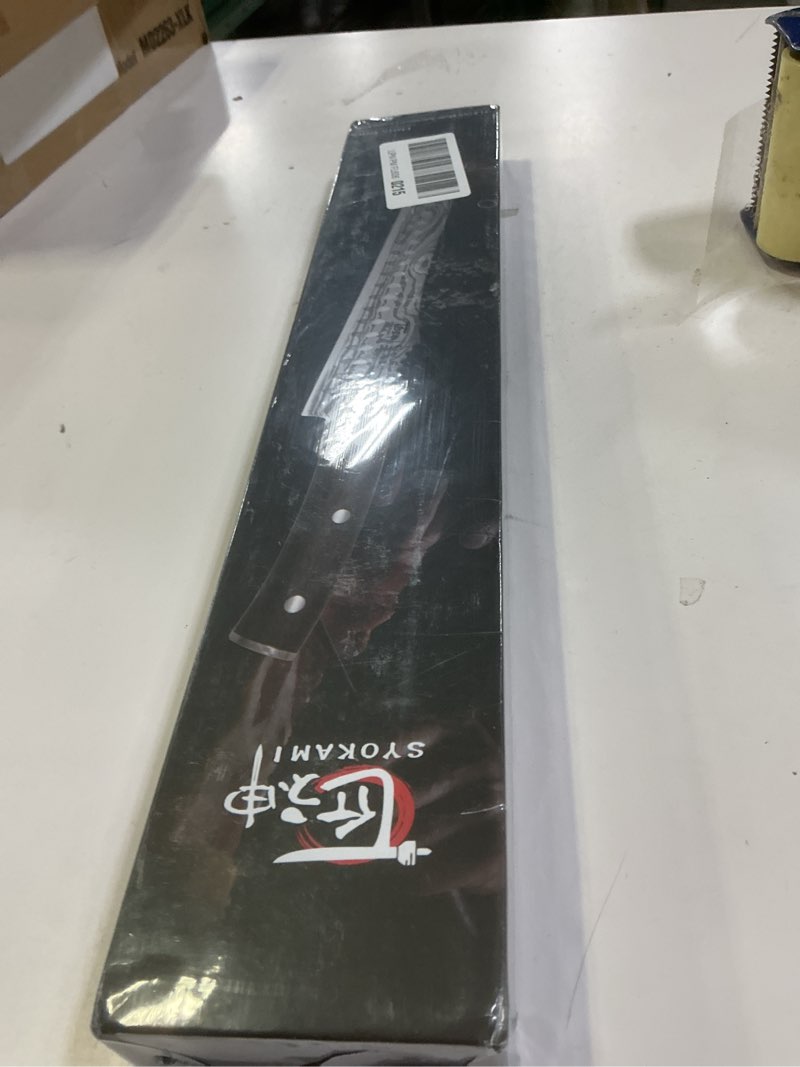 Condition photo showing New/Like New for Brisket Slicing Knife, 12 Inch Multifunction Carving Knife for Meat Cutting, Japanese Style Meat Slicer with Wood Full Tang Handle, Damascus Pattern Long Slicing for Roast Beef, Ideal for Gift 12"