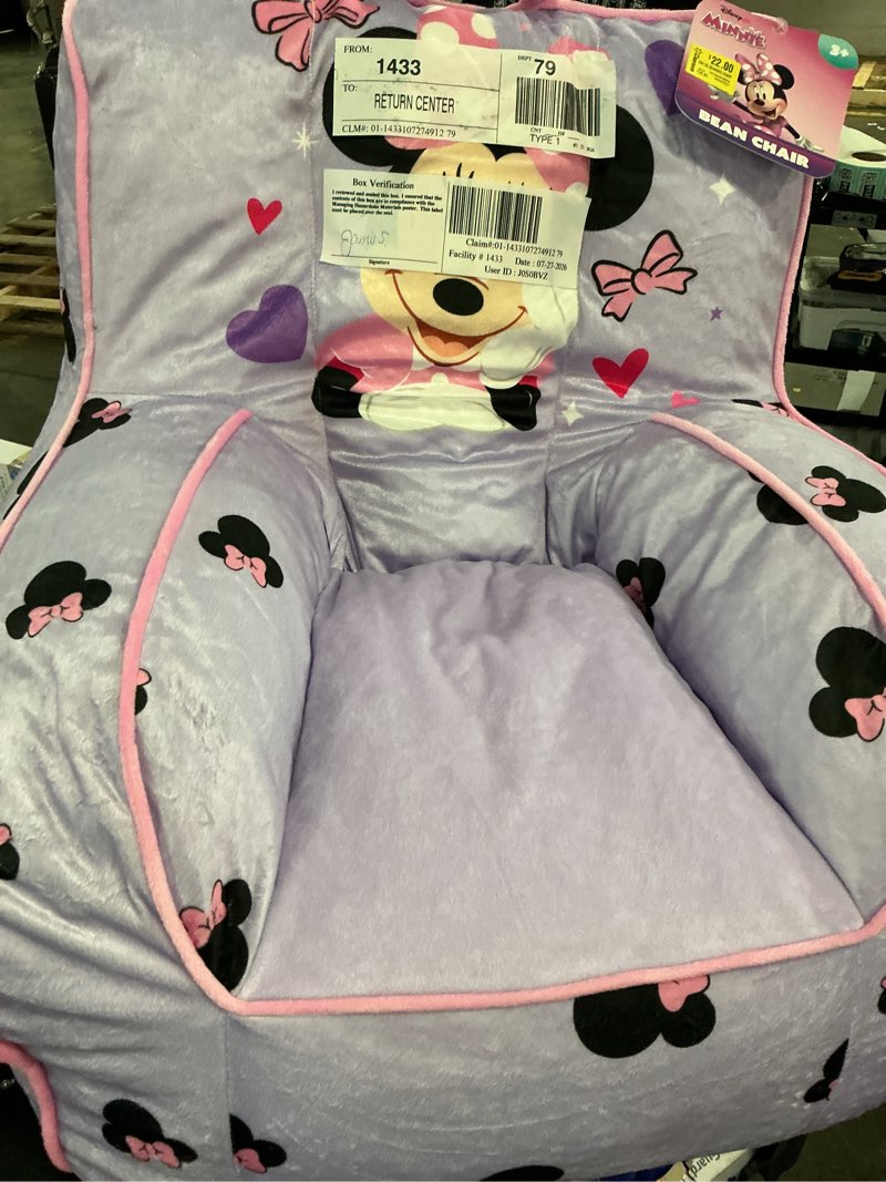 Condition photo showing Good Condition for minnie mouse 18" toddler square beanbag chair, purple