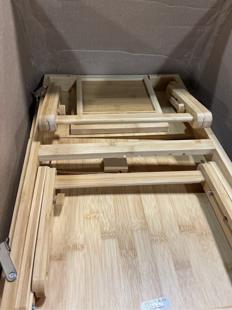 Condition photo showing Good Condition for SONGMICS Bed Laptop Desk, Folding Bed Tray for Laptop up to 15.6 Inches, Adjustable Angle and Height, Portable for Working Reading Writing Breakfast, Bamboo, Drawer, Light Bamboo ULLD01N Bamboo Light Bamboo