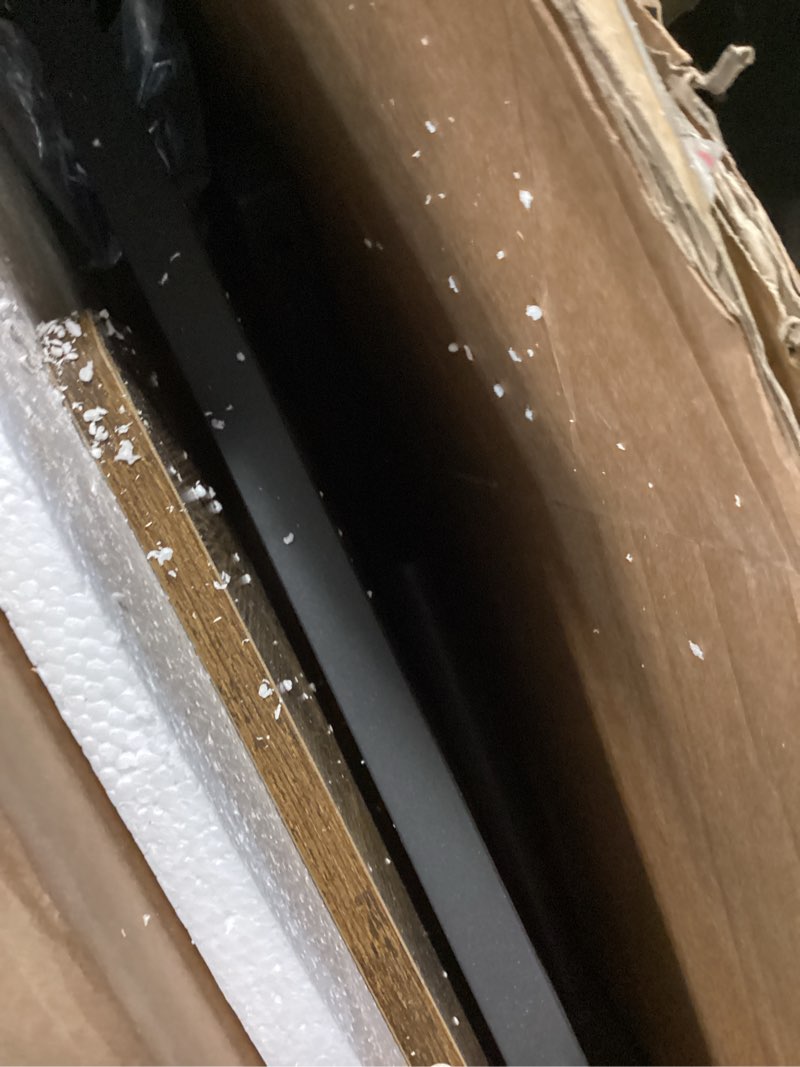 Condition photo showing As Is for Height Adjustable End Table with Charging Station, Mobile C Shaped Laptop Side Table with Wheels, 3-Tier Sofa Couch Table with Storage Shelve for Living Room Bedroom, Rustic Brown