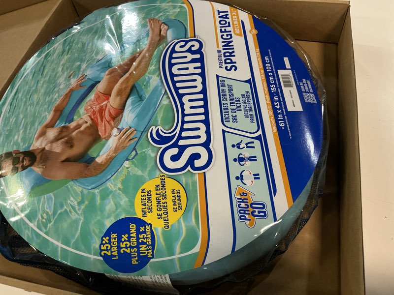 Condition photo showing New/Like New for swimways spring float premium xl recliner chair, inflatable pool floats adult with fast inflation, 25% larger than recliner, supports up to 300 lbs xl recliner (new version)