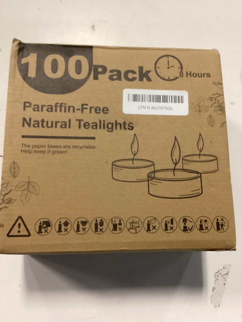 Condition photo showing New/Like New for Tea Candles 100 Pack - 8 Hour Burn Time,Unscented Tea Lights Candles for Shabbat, Weddings, Christmas Lights, Home Decor Tea Lights Candles-8H-100pcs