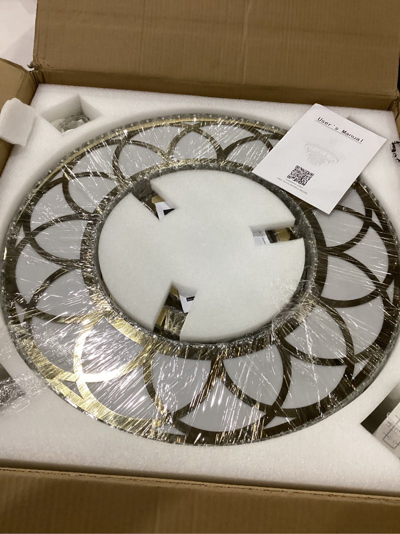 Condition photo showing New/Like New for flashing god w20'' crystal ceilight chanderliers for living room bedroom dining room bedroom sofa dimmable led 3 ring large golden fixtures gold w:20inches