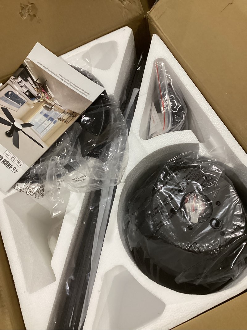 Condition photo showing Good Condition for jsaitee ceiling fan with lights and remote control - 46in flush mount ceiling fan with 3cct dimmable, 6 wind speeds and timing, low profile fan for modern bedroom, kitchen, living room brown 46inch