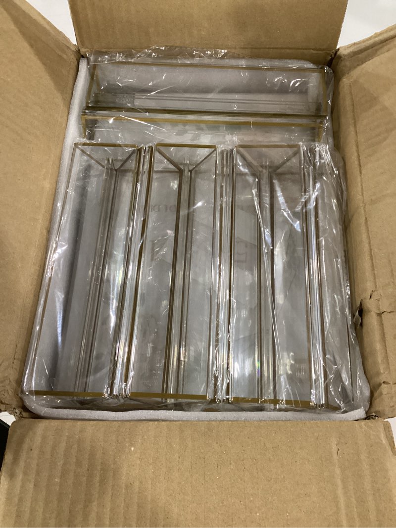 Condition photo showing Good Condition for ehwine 8 pack acrylic sign holder 8.5 x 11, double sided gold picture frame stand up table top sign holders, clear display stand menu flyer holder for wedding party (provide non-slip mats) gold 8 pack 8.5x11 inch