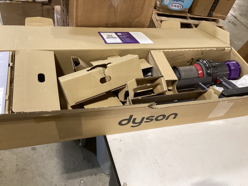 Condition photo showing As Is for dyson v15 detect plus cordless vacuum, illumination reveals dust, 240aw, 3 power modes, up to 60 minutes,² deep cleans hard floors and carpets, detangles pet hair, converts to handheld