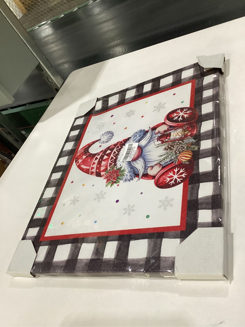 Christmas Canvas Wall Art - Christmas Gnomes Red Hat Poinsettia Black White Plaid - Modern Wall Deco