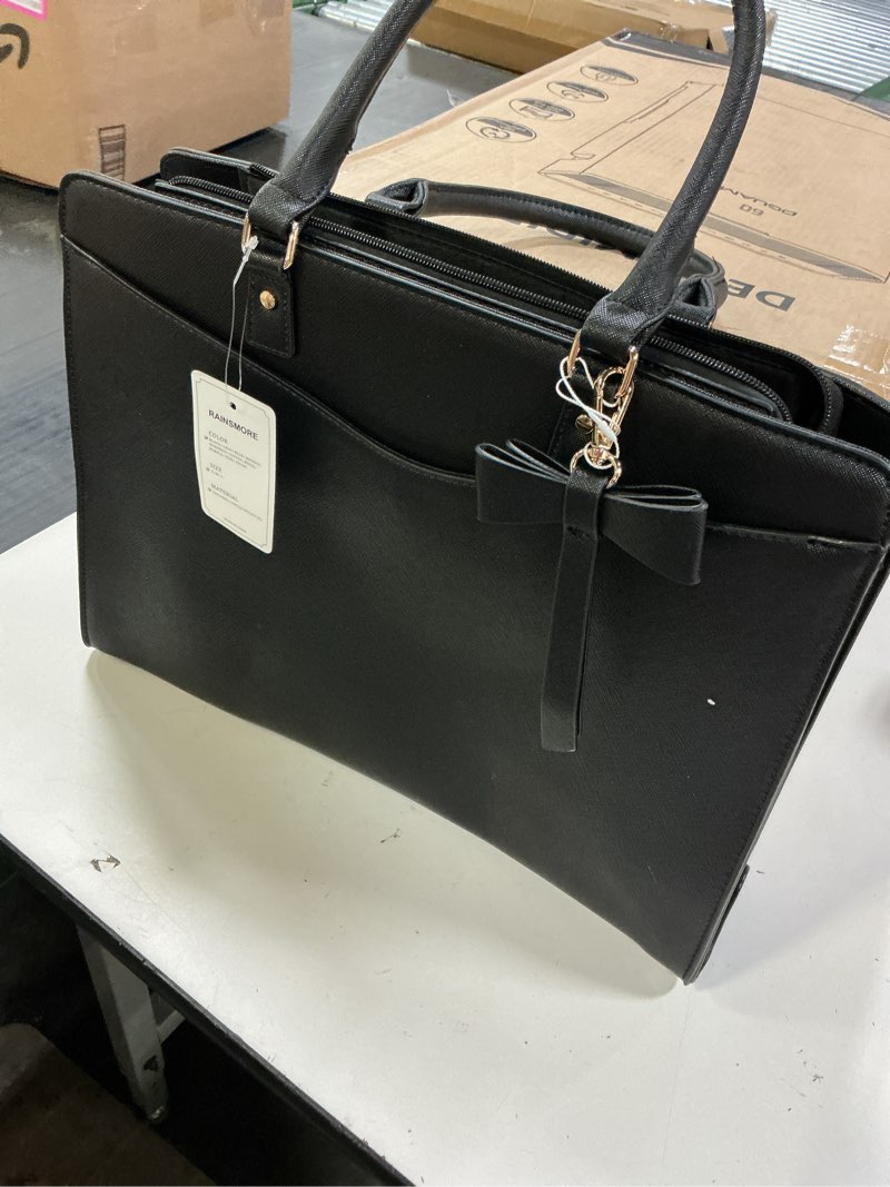 Condition photo showing Good Condition for rainsmore laptop bag for women 15.6 inch pu tote bag business office work bag waterproof briefcase computer tote lightweight handbag shoulder, black