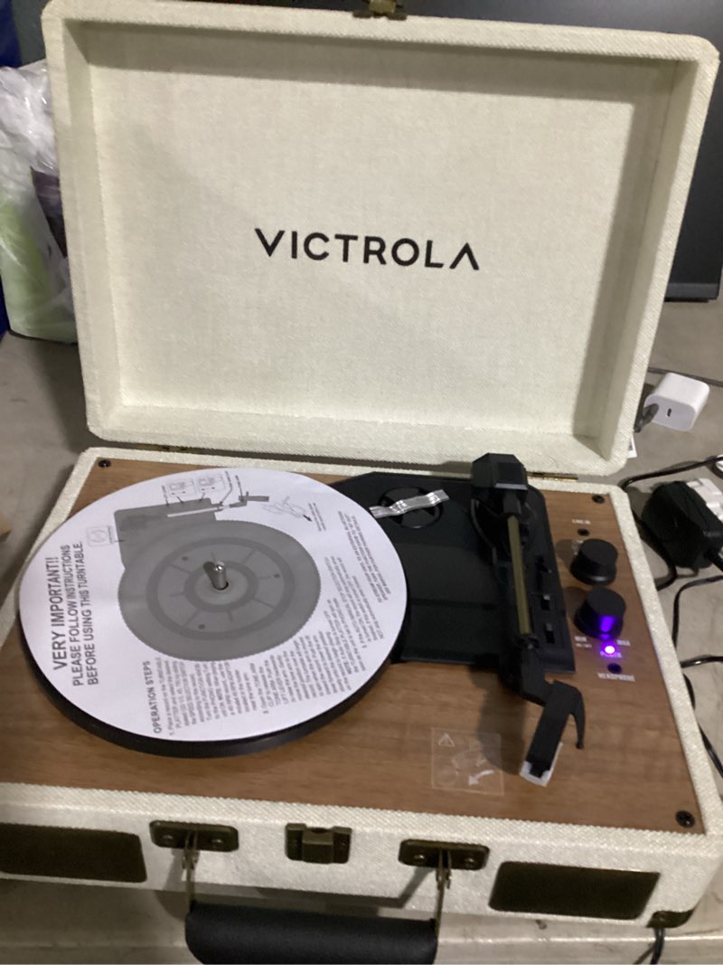 victrola venture bluetooth portable mid-century modern suitcase record player with 3-speed turntable & built-in speakers | oak