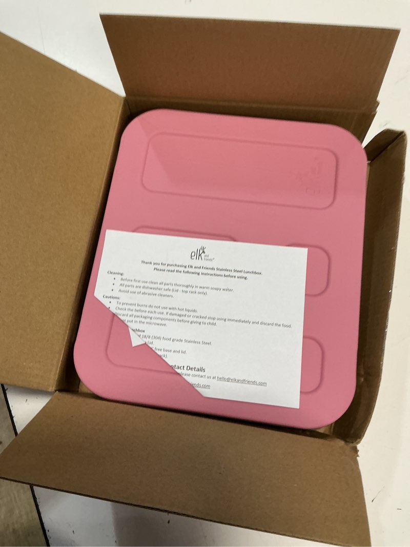 Condition photo showing New/Like New for elk and friends kids stainless steel bento box with silicone lid | leak-proof | toddler lunch container | 4 compartments | dishwasher safe blush