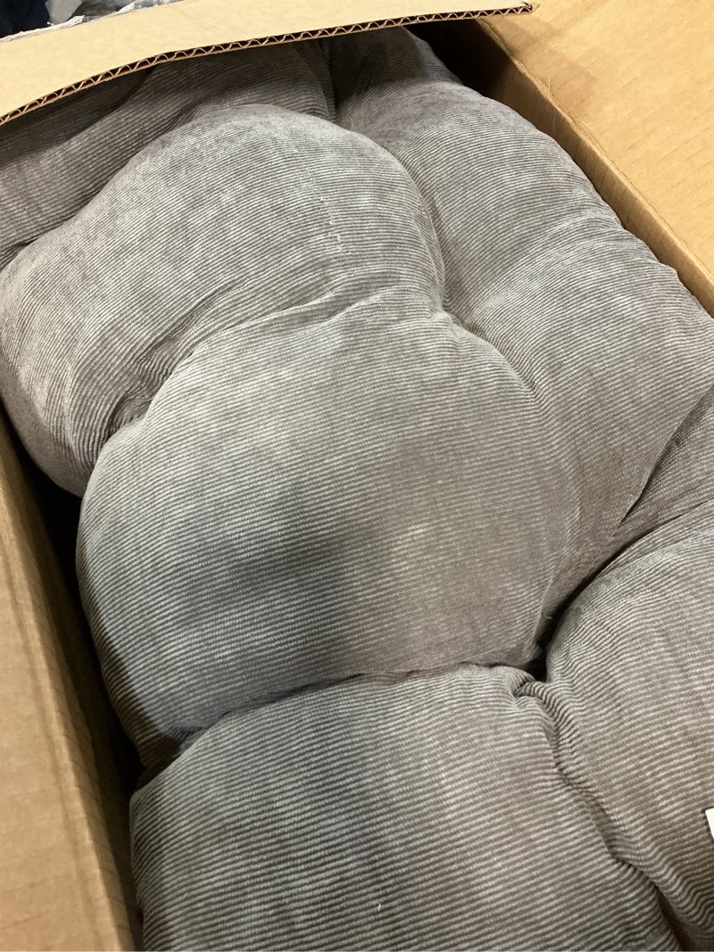 Condition photo showing Good Condition for meditation floor pillow set of 2, square large pillows seating for adults, tufted corduroy cushion for reading nook, classroom and living room, grey, 22x22 inch 2 pack square | grey | 2 pack