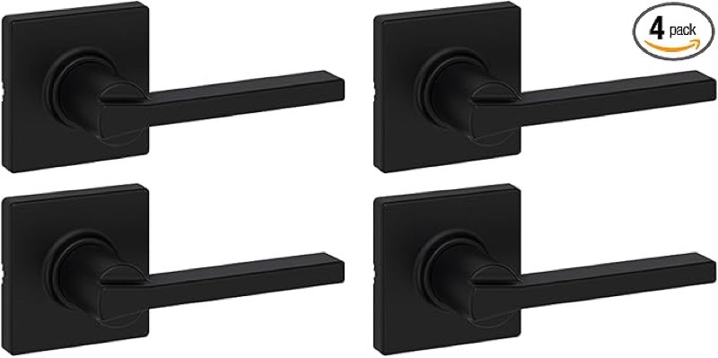 kwikset casey interior passage door handle 4 pack, lever for closet and hallway doors, reversible no